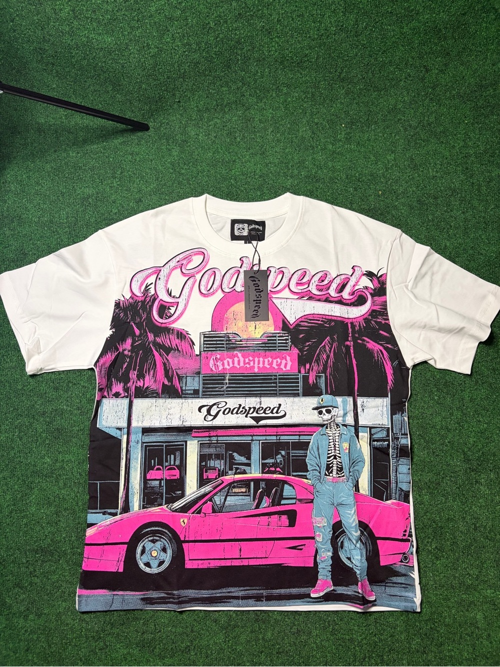 Men’s White Tee with Pink Graphic